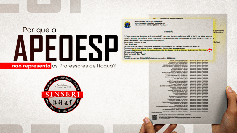 Entenda o porquê a APEOESP não representa os Professores de Itaquá. O SINSERI é o único e legítimo!